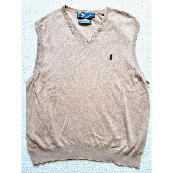 Polo Ralph Lauren Men's Golf Pima Cotton Sweater Vest V-Neck Beige Tan XL - Picture 1 of 6